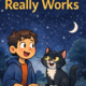 Illustrated featured image showing a child and a cat at night, explaining how night vision really works and why humans don’t glow in the dark.